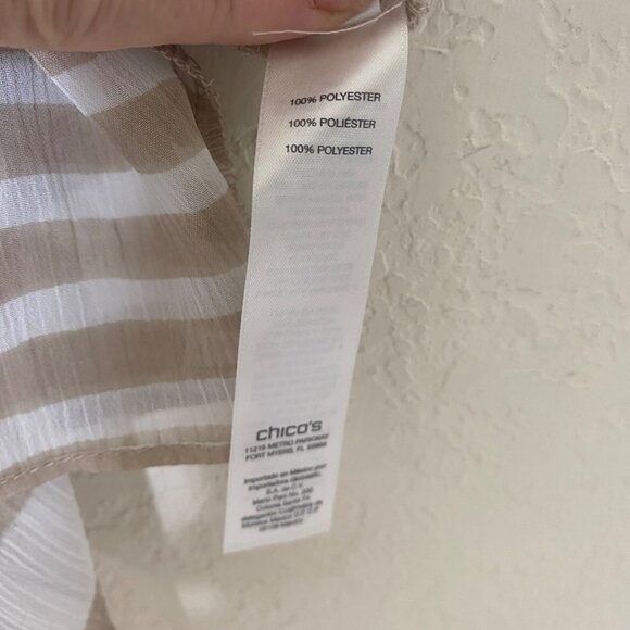 Chicos 3 Draped Open Front Striped Cardigan XL Vest Sheer Tan Striped - Picture 6 of 11